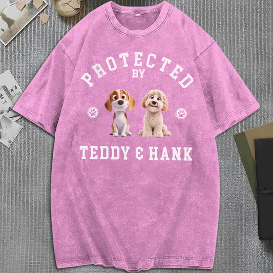 UPST76 Protected By Dog - Personalized Custom Washed T-shirt