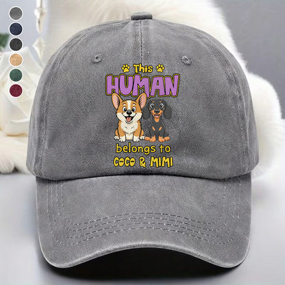 UPST77 This Human Belongs To Retro Dog - Personalized Custom Wash Denim Cap