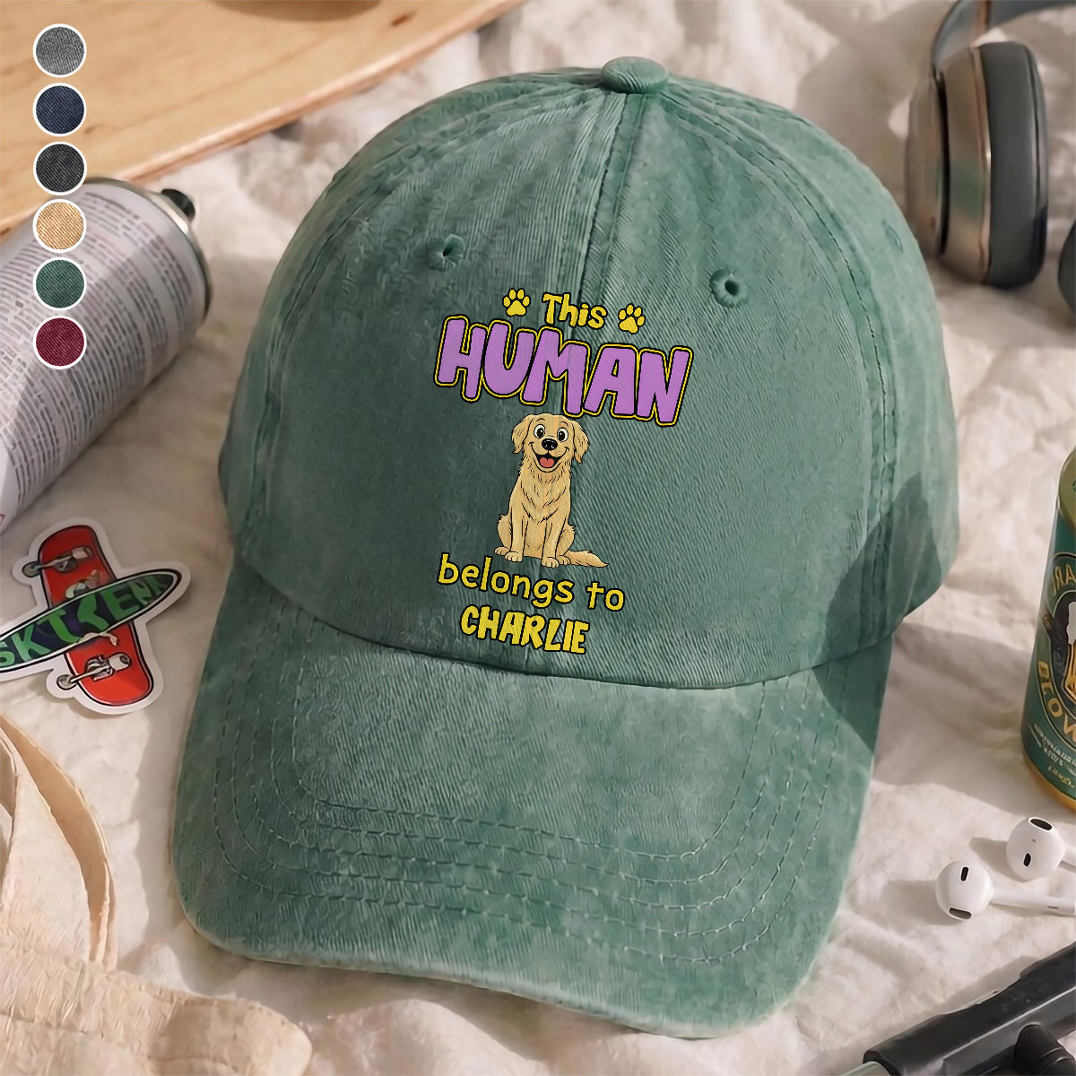 UPST77 This Human Belongs To Retro Dog - Personalized Custom Wash Denim Cap