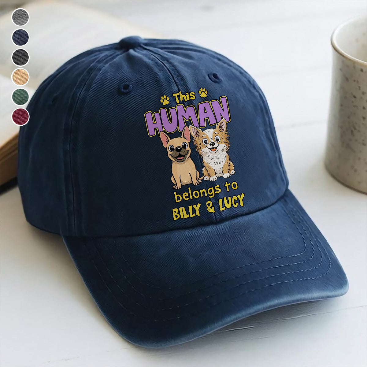 UPST77 This Human Belongs To Retro Dog - Personalized Custom Wash Denim Cap