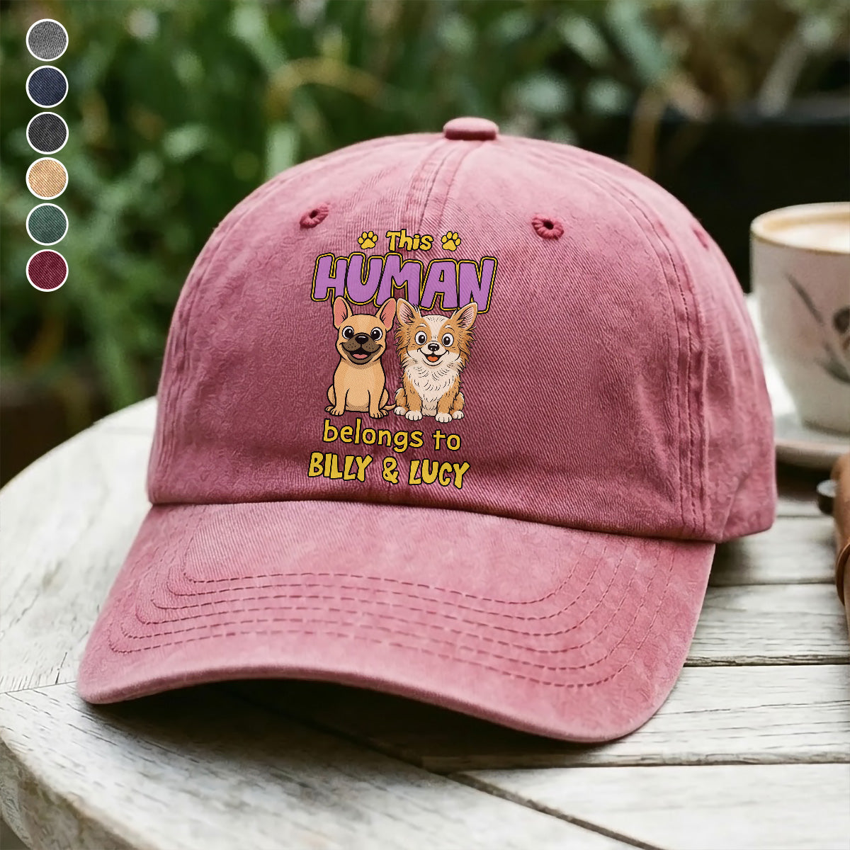 UPST77 This Human Belongs To Retro Dog - Personalized Custom Wash Denim Cap