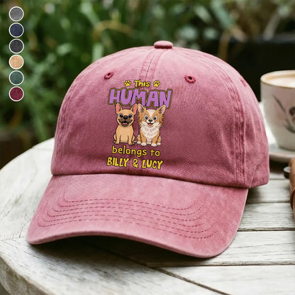 UPST77 This Human Belongs To Retro Dog - Personalized Custom Wash Denim Cap