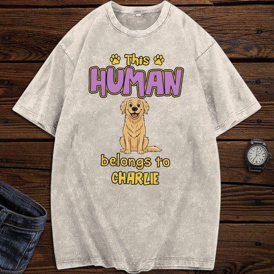 UPST77 This Human Belongs To Retro Dog - Personalized Custom Washed T-shirt