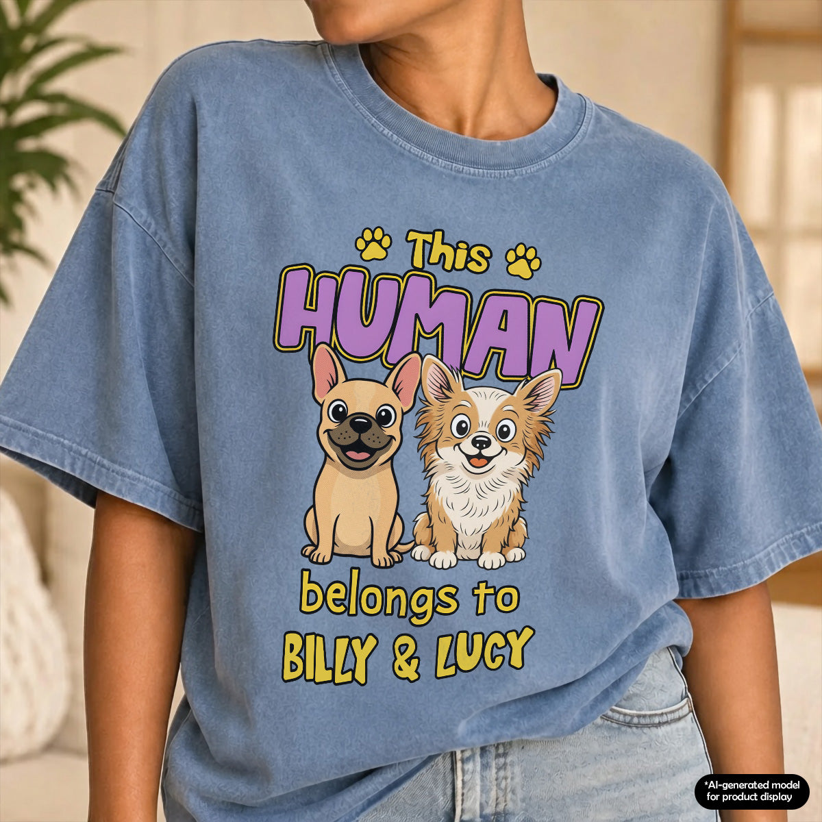 UPST77 This Human Belongs To Retro Dog - Personalized Custom Washed T-shirt