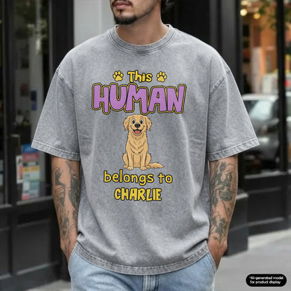 UPST77 This Human Belongs To Retro Dog - Personalized Custom Washed T-shirt