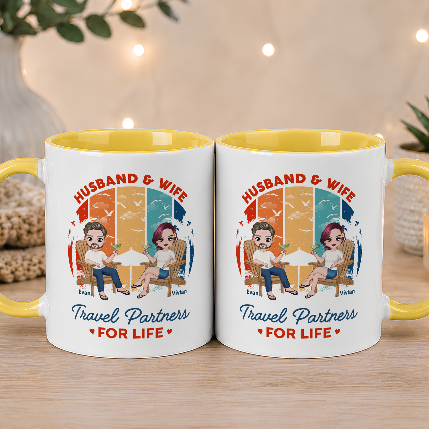 VPST36 Husband and Wife Travel Partners For Life - Personalized White Mug Accent Mug
