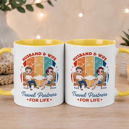 VPST36 Husband and Wife Travel Partners For Life - Personalized White Mug Accent Mug