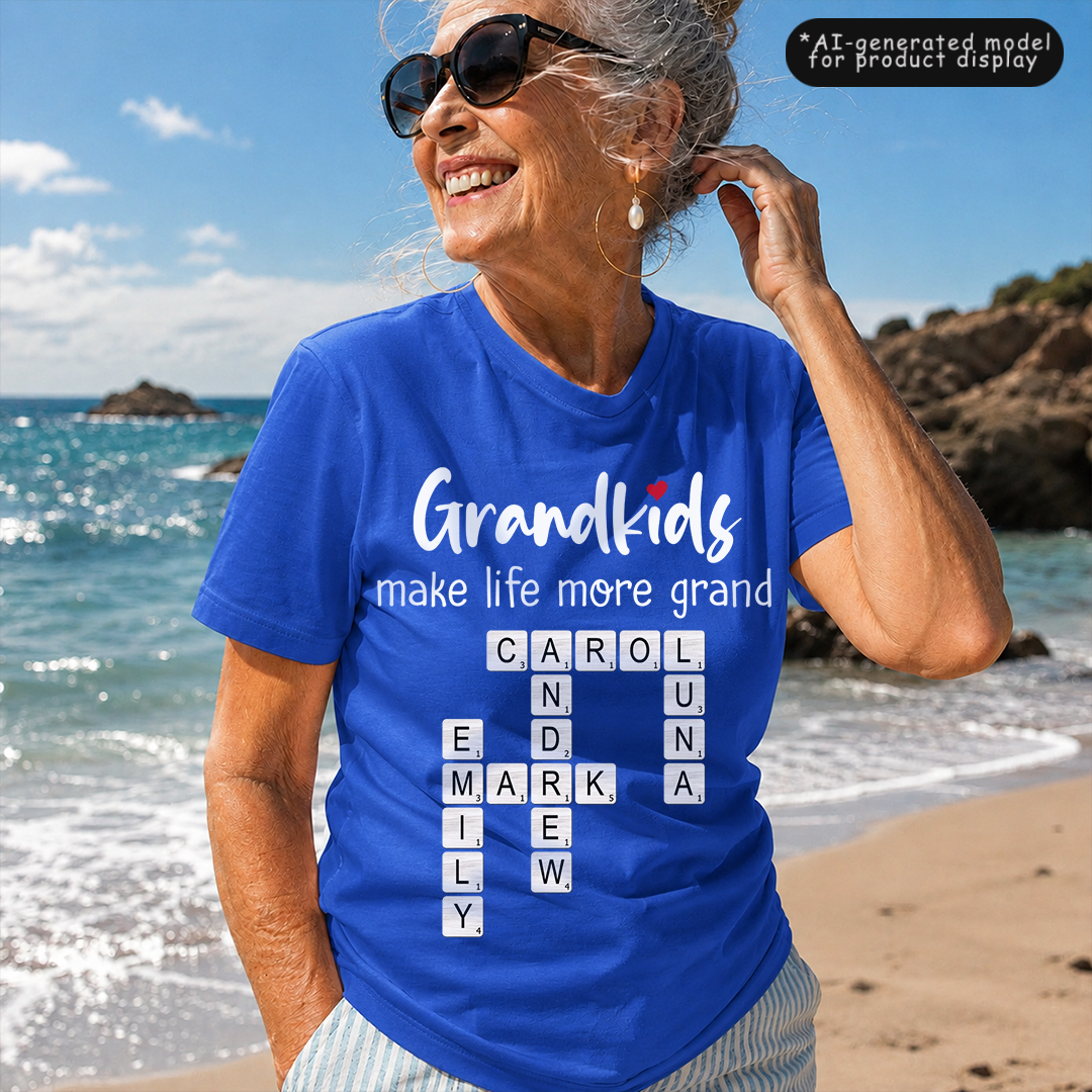 VPST53 Grandkids Make Life More Grand Kids Names Crossword Puzzle - Personalized T-shirt Hoodie