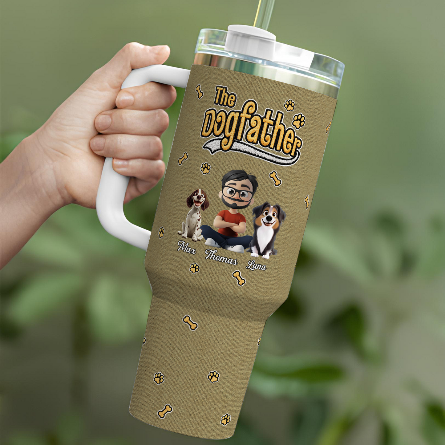 VPST34 The Dog Father Embroidery Effect - Personalized Custom Tumbler