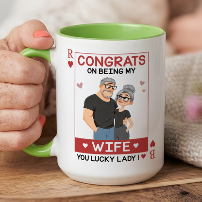 VPST83 Congrats On Being My Wife Playcard - Personalized White Mug Accent Mug