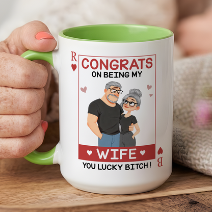 VPST81 Congrats On Being My Wife Playcard - Personalized White Mug Accent Mug