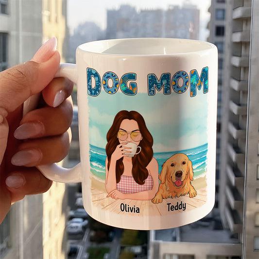UPST79 Dog Mom On The Beach - Personalized White Mug Accent Mug