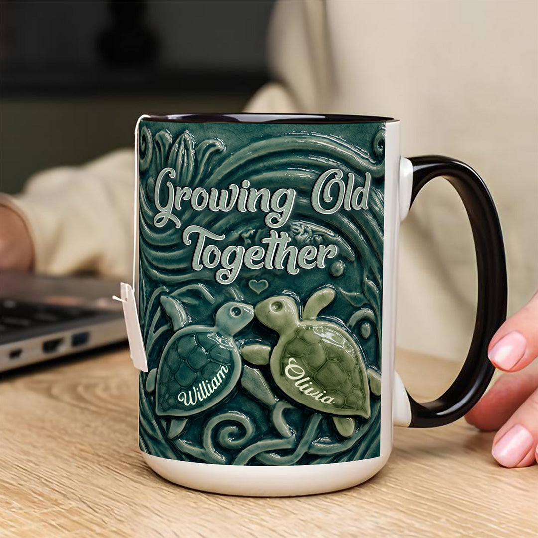 UPST85 Growing Old Together Sea Turtle - Personalized White Mug Accent Mug