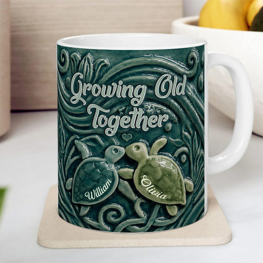 UPST85 Growing Old Together Sea Turtle - Personalized White Mug Accent Mug