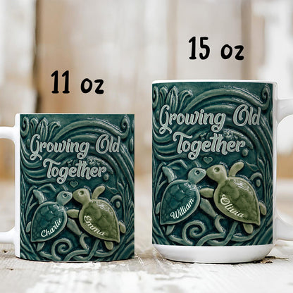 UPST85 Growing Old Together Sea Turtle - Personalized White Mug Accent Mug