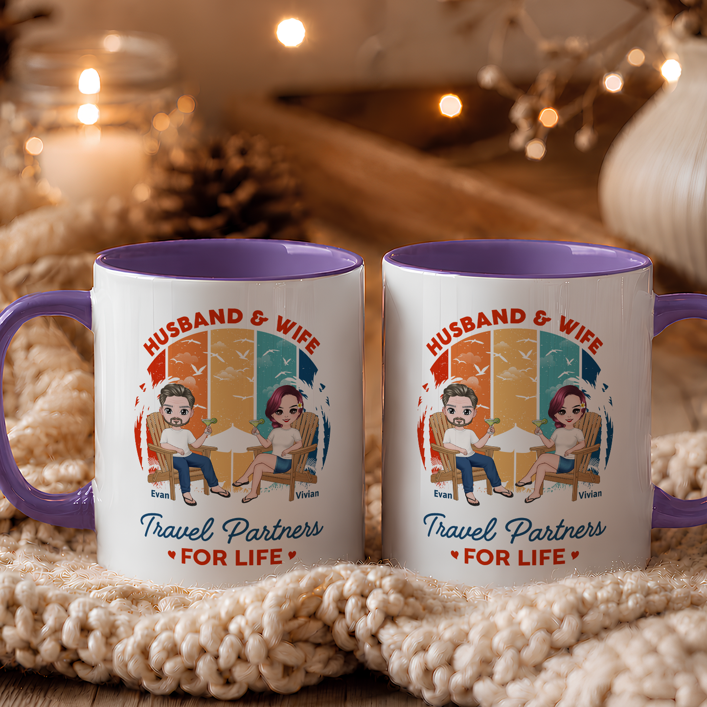 VPST36 Husband and Wife Travel Partners For Life - Personalized White Mug Accent Mug