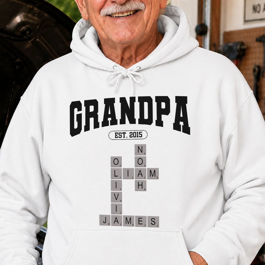 VPST52 Grandpa Kids Names Crossword Puzzle - Personalized T-shirt Hoodie