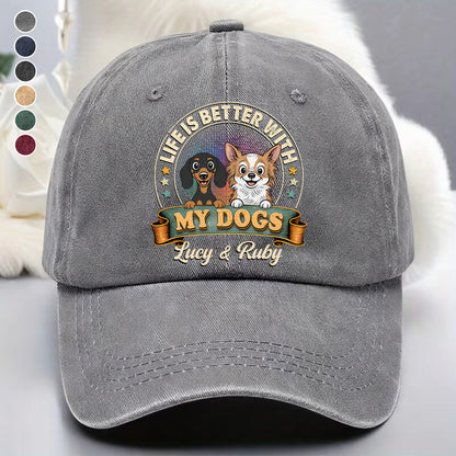 UPST94 Life Is Better With My Dog - Personalized Custom Wash Denim Cap