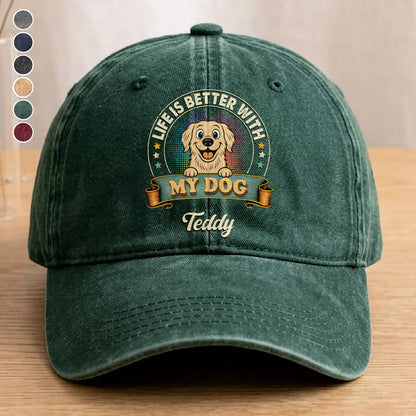 UPST94 Life Is Better With My Dog - Personalized Custom Wash Denim Cap
