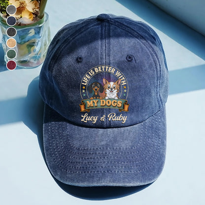 UPST94 Life Is Better With My Dog - Personalized Custom Wash Denim Cap