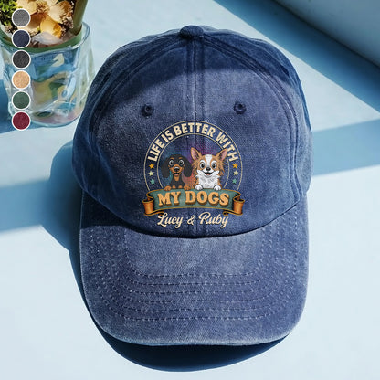 UPST94 Life Is Better With My Dog - Personalized Custom Wash Denim Cap