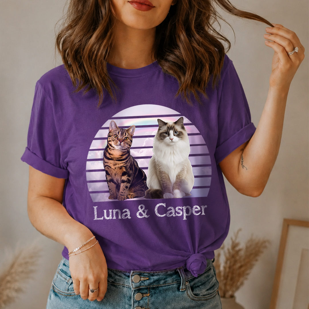 VPST38 Vintage Background Dog Cat Photo Upload - Personalized T-shirt Hoodie