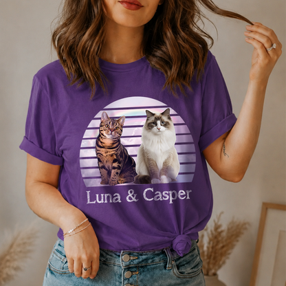 VPST38 Vintage Background Dog Cat Photo Upload - Personalized T-shirt Hoodie