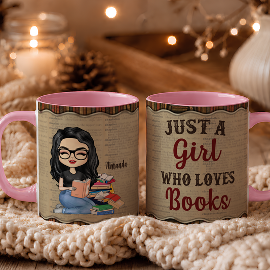 APST09 Just A Girl Who Loves Books - Personalized White Mug Accent Mug