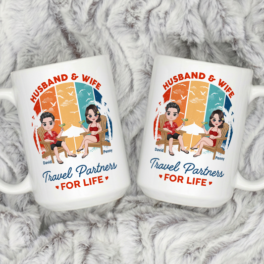 VPST36 Husband and Wife Travel Partners For Life - Personalized White Mug Accent Mug