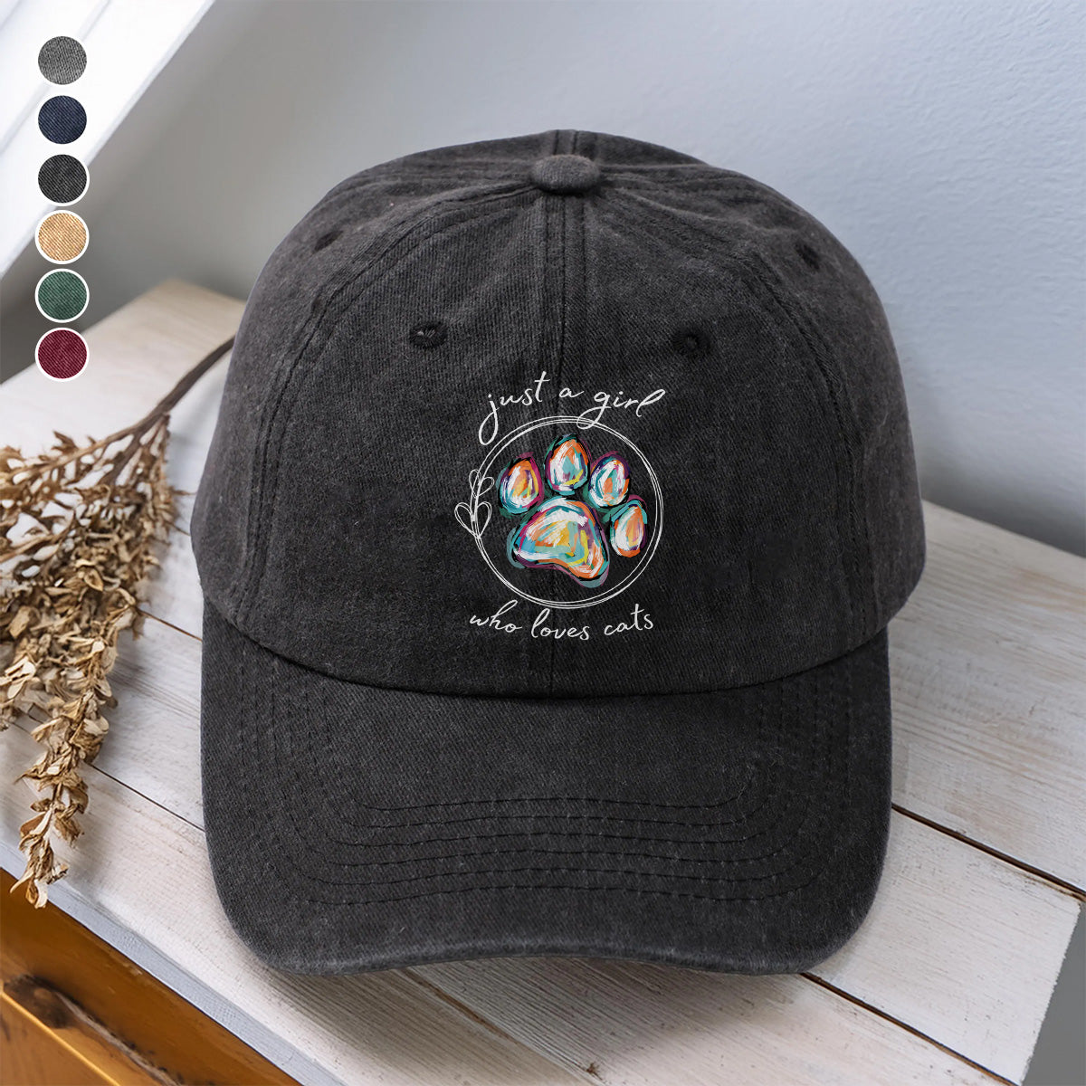 PSC35 Just A Girl Who Loves Cats - Wash Denim Cap