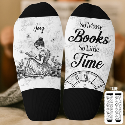 PSSO07 So Many Books So Little Time Toile De Jouy Style-Personalized Custom Crew Socks