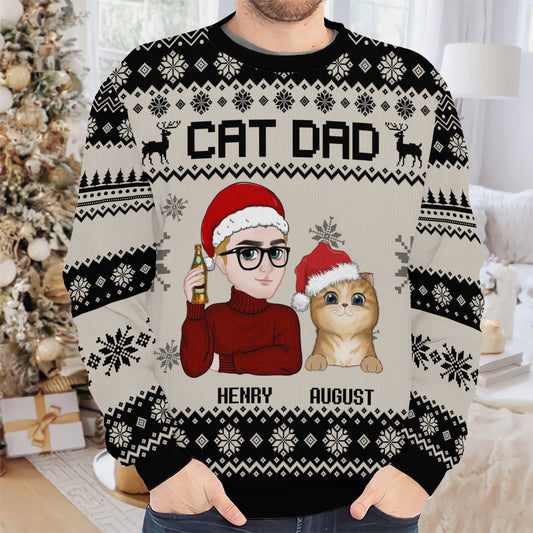 PSTS13 Cat Dad Xmas - Personalized Custom Sweater