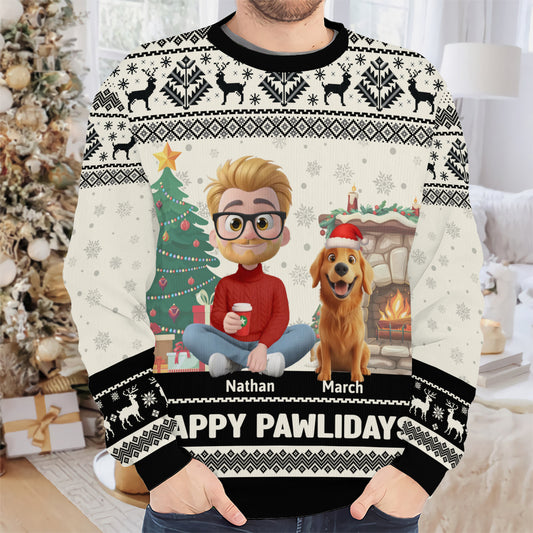 PSTS29 Happy Pawlidays Dog Dad Xmas - Personalized Custom Sweater