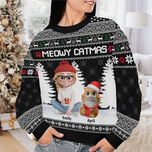 PSTS06 Meowy Catmas Cat Mom Xmas - Personalized Custom Sweater