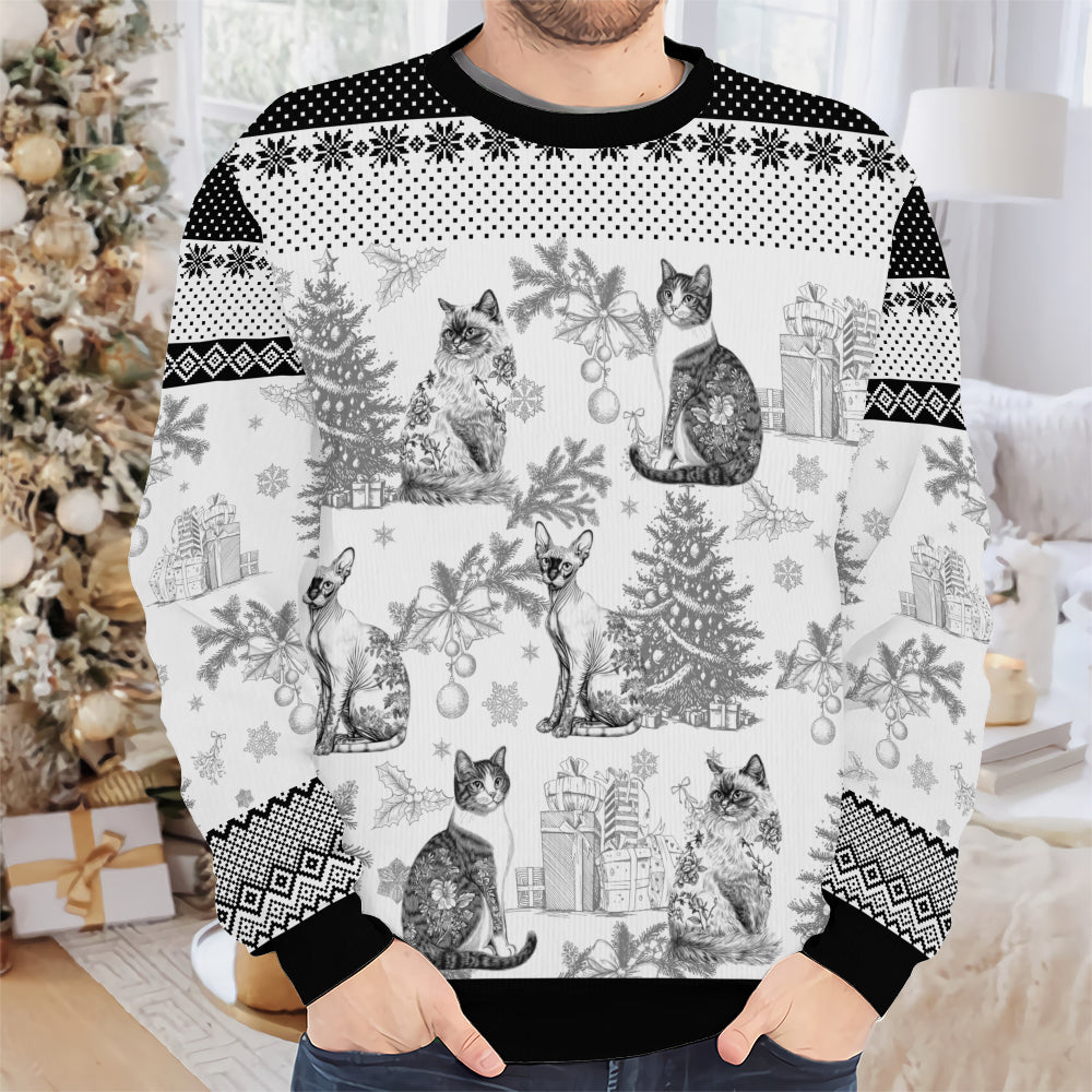 PSTS64 Toile De Jouy French Cat Lover - Personalized Custom Sweater