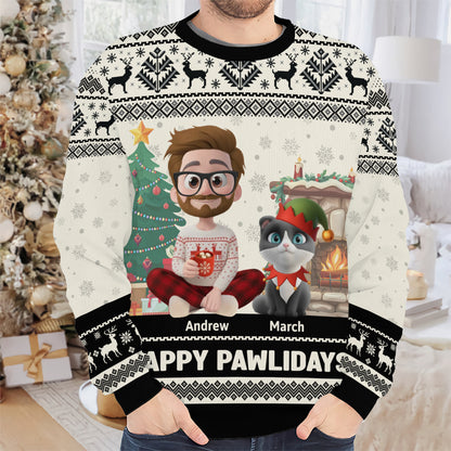 PSTS31 Happy Pawlidays Cat Dad Xmas - Personalized Custom Sweater