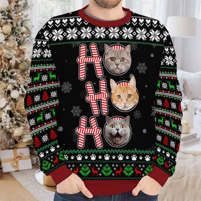 PSTS57 Ho Ho Ho Christmas Cat Dog Lover Photo Upload - Personalized Custom Sweater