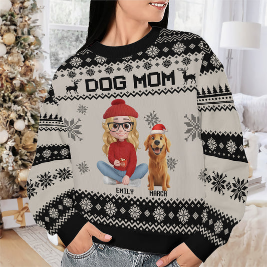 PSTS14 Dog Mom Mum Xmas 3D Cartoon Cute - Personalized Custom Sweater