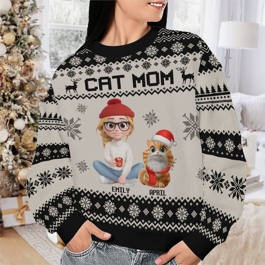 PSTS16 Cat Mom Mum Xmas 3D Cartoon Cute - Personalized Custom Sweater