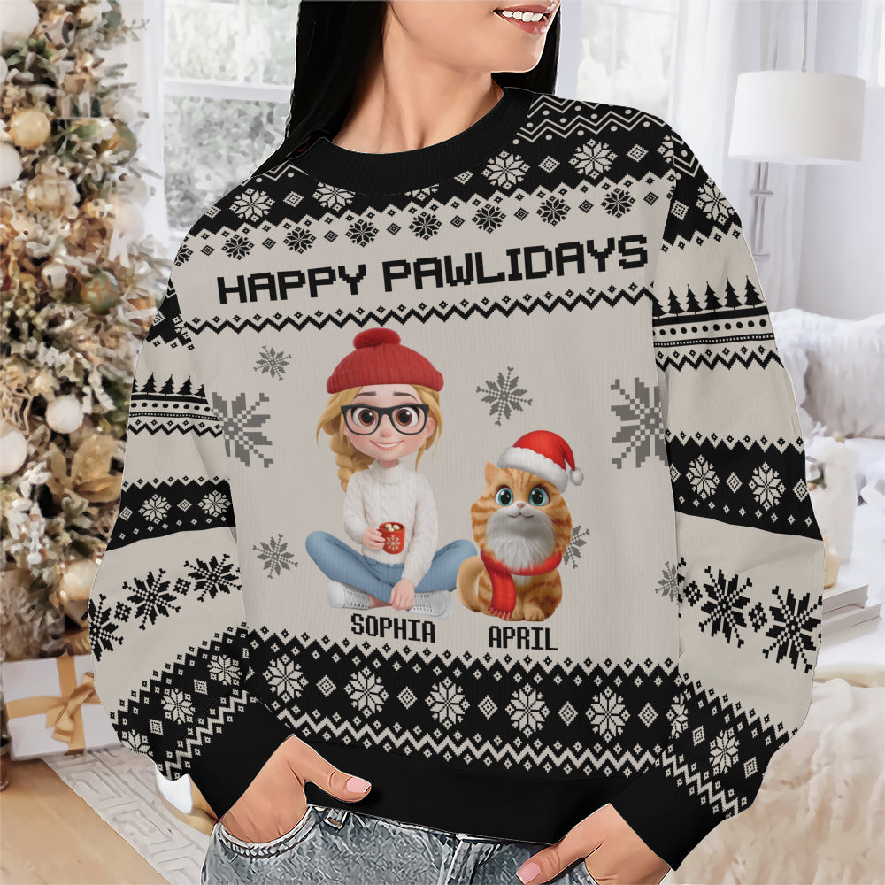 PSTS14 Fur Mom Happy Pawlidays Xmas 3D Cartoon Cute - Personalized Custom Sweater