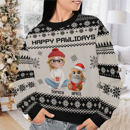 PSTS14 Fur Mom Happy Pawlidays Xmas 3D Cartoon Cute - Personalized Custom Sweater