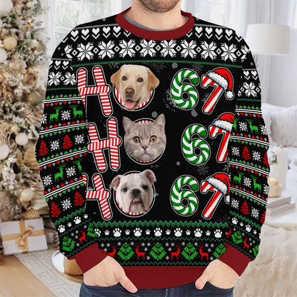 PSTS62 Ho Ho Ho 67 Christmas Cat Dog Lover Photo Upload - Personalized Custom Sweater