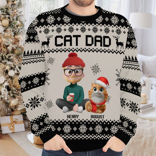 PSTS17 Cat Dad Xmas 3D Cartoon Cute - Personalized Custom Sweater