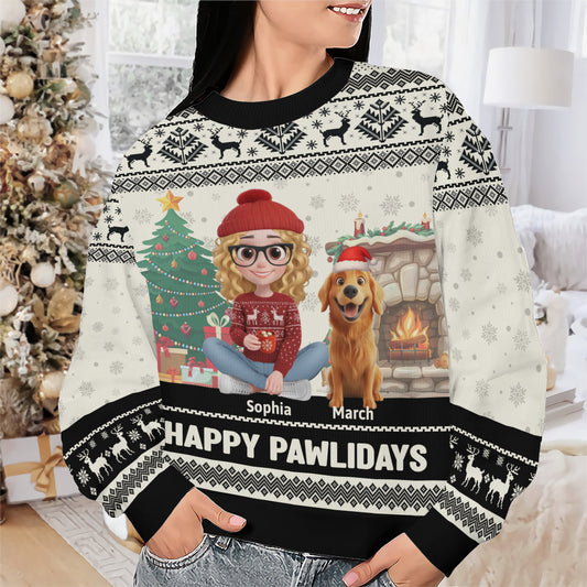 PSTS28 Happy Pawlidays Dog Mom Xmas - Personalized Custom Sweater