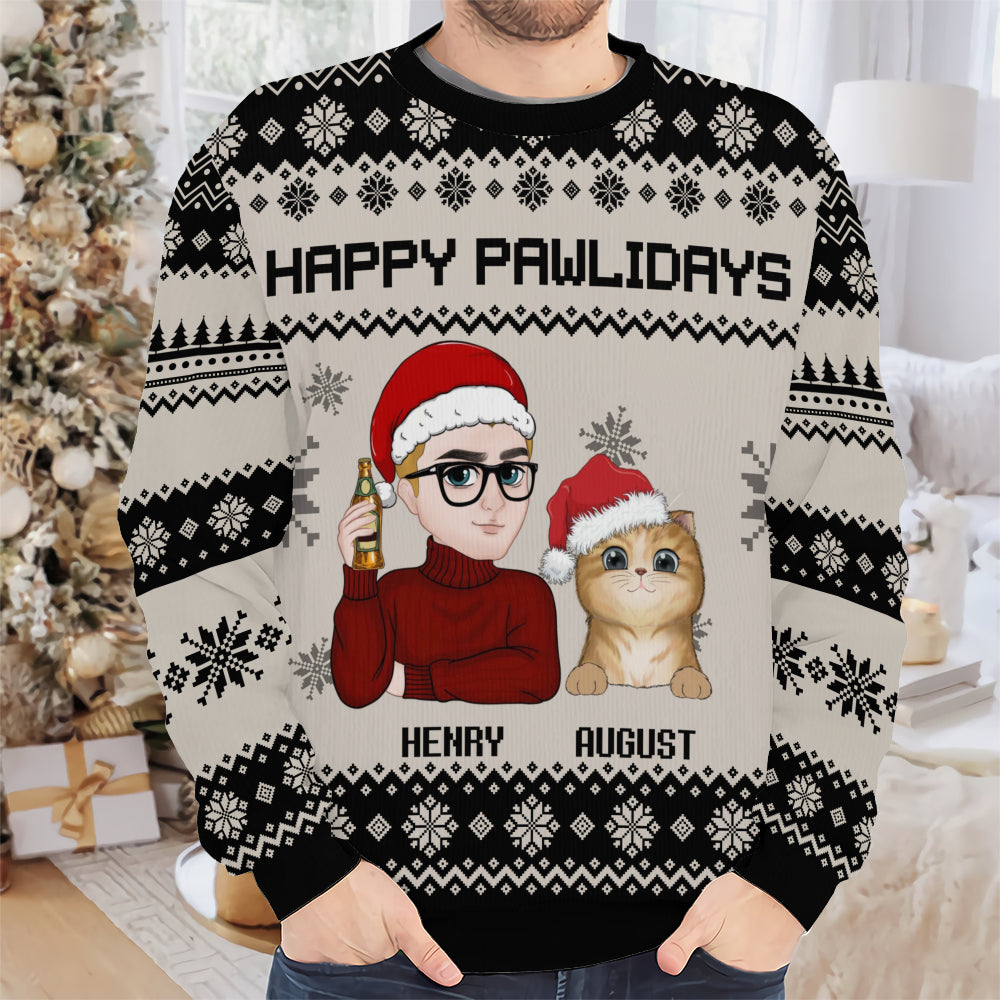 PSTS11 Fur Dad Happy Pawlidays Xmas - Personalized Custom Sweater
