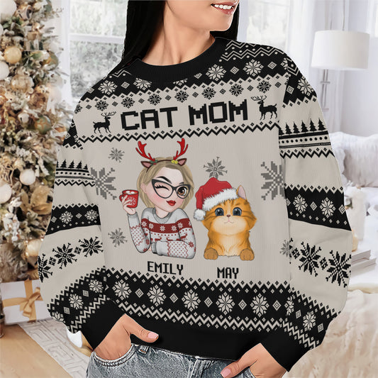 PSTS12 Cat Mom Mum Xmas - Personalized Custom Sweater