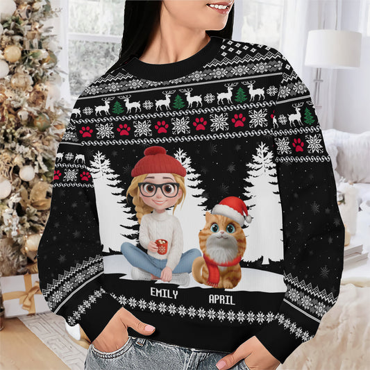 PSTS35 Cat Mom Christmas Pattern - Personalized Custom Sweater