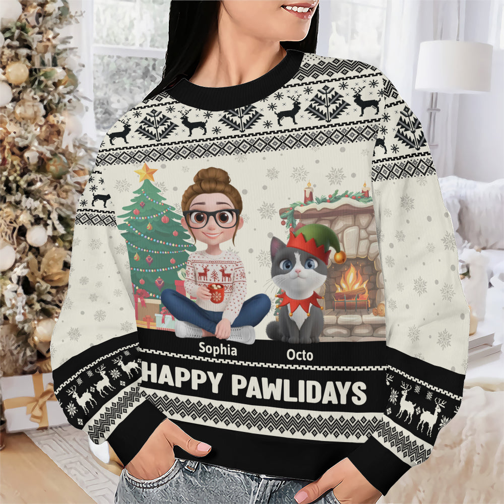 PSTS30 Happy Pawlidays Cat Mom Xmas - Personalized Custom Sweater