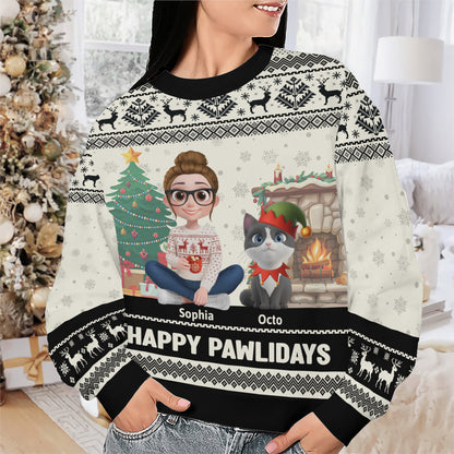 PSTS30 Happy Pawlidays Cat Mom Xmas - Personalized Custom Sweater