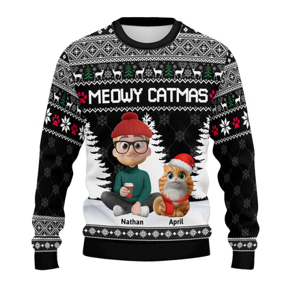 PSTS07 Meowy Catmas Cat Dad Xmas - Personalized Custom Sweater